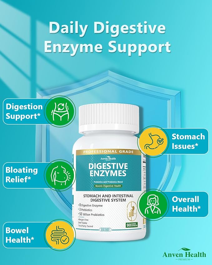 Digestive Enzymes for Men and Women with Probiotics & Prebiotics | 180 Capsules - A 60-Day Supply of 800mg Fomula Gut Repair Glutamine, Lion's Mane for Bloating & Gas Relief - Non-GMO