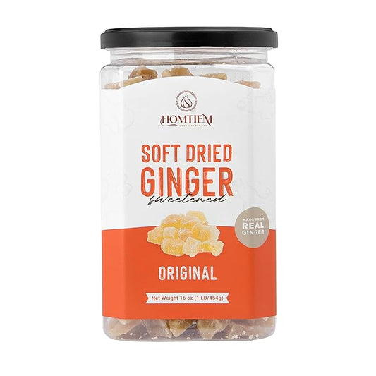 Homtiem Dried Crystallized Ginger(16 Ounce)Soft, Chews and Candied Delicious Gingers,No Artificial Colors, Easy to eat, keep and use, Real ginger candied pieces,All-Natural and Preservative-Free(1 LB)