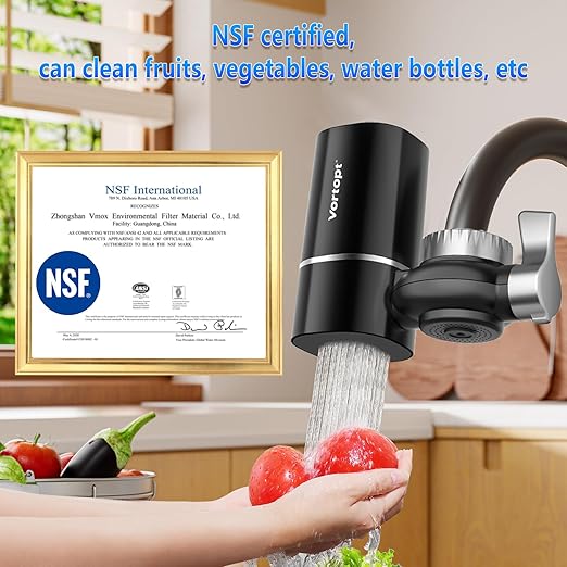 Faucet Filter, NSF Certified, 400 Gallon High Efficiency Water Purification System, Fast 99% Chlorine & Odor Removal with 1 Water Filter（T1-Black）