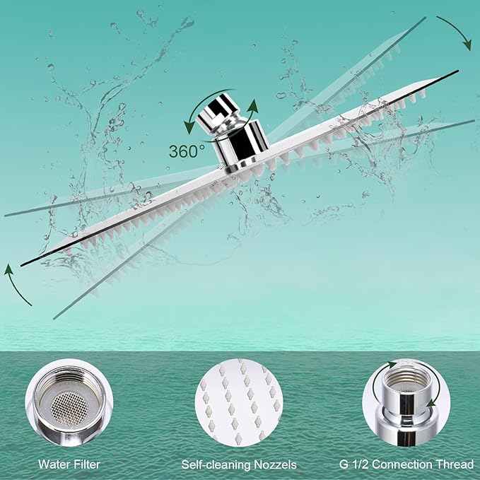 HarJue Filter Shower Head, High Pressure 8 Inch Rainfull with Filter Combo for Hard Water, Remove Chlorine Fluoride and Harmful Substances- 1 Replaceable Filter Cartridge (Square, Chrome)
