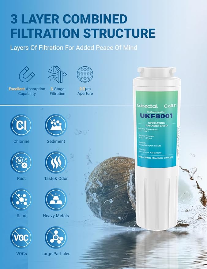 UKF8001 Water Filter Compatible with m*aytag UKF8001, UKF8001AXX, UKF8001P, Replacement for whirlpool 4396395,469006,EDR4RXD1,Fit for Filter 4, RFC0900A, UKF8001AXX-200, 469006,2pack,by Cobectal
