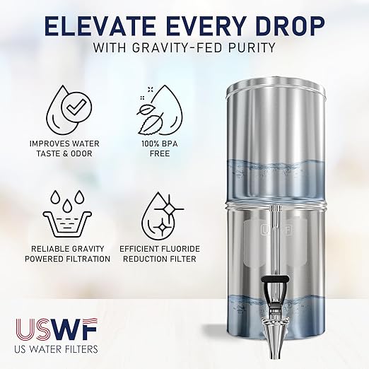 USWF Replacement Gravity Fluoride Filters, Gravity-fed Fluoride Reduction Elements, Fits Most Gravity Systems, USWF Gravity Water Filter System, and more. NSF/ANSI 372 Certified (Pack of 2)