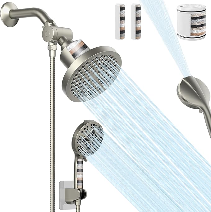 Filtered Shower Heads With Handheld Spray Combo, High Pressure 6" Rain Showerhead & 5" Handheld Dual Shower Head with Filters, Double Shower Heads Set for Hard Water, 69" Shower Hose
