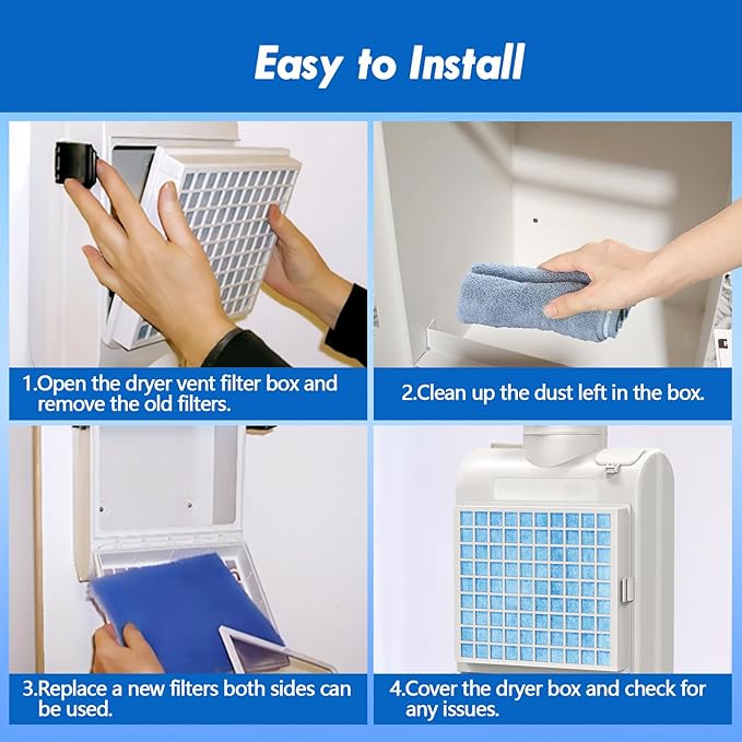 12 Pack Dryer Filter Replacement, Pre-Cut Portable Dryer Filters Compatible with FUNMAS Indoor Dryer Vent System MERV 7 Double Layer Filtration