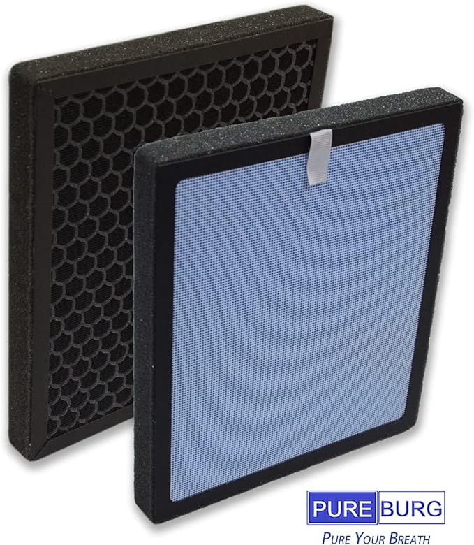 PUREBURG Replacement Filters Compatible with YIOU R1 P1802 Air Purifier & Elechomes P1801 Air Purifier,2-Pack H13 True HEPA & Activated Carbon 2-in-1 3-Stage Filtration