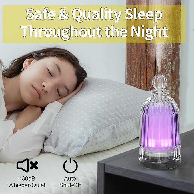 120ml Glass Diffuser, Ultrasonic Aroma Diffusers Cool Mist Humidifier with Glass Cover & Plastic Reservoir with 7 Color LED Lights, Auto Shut-Off for Office, Home, Yoga, Spa(Black Bottom)