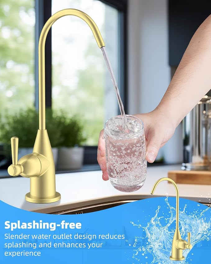 Hibbent Drinking Water Faucet for Bar and Kitchen Sink, Stainless Steel Reverse Osmosis RO Faucet for Under-Sink Filtration System, Brushed Gold Finish