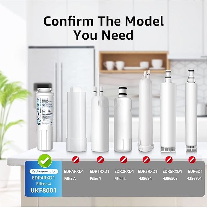 Overbest UKF8001 Replacement for EveryDrop by Whirlpool Refrigerator Water Filter 4, EDR4RXD1, Pack of 3