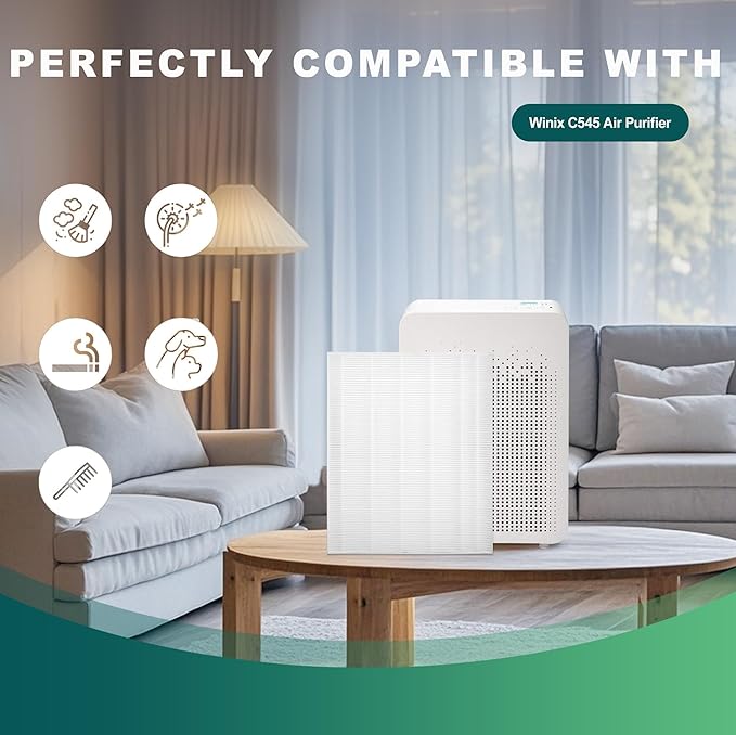 C545 Air Purifier Filter Replacement, Compatible with Winix C545 Air Purifier, Replaces Parts 1712-0096-00 and 2522-0058-00, 2 Pack H13 True Filter + 8 Activated Carbon Filters