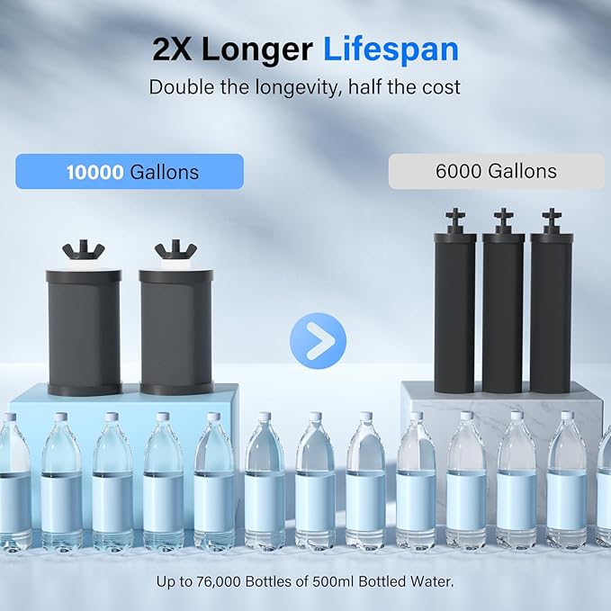 Purewell PF-1-FL Upgraded 4-Stage Composite Carbon and Fluoride Reduction Filters, Compatible with Berkey® Big+, ProOne® Big+ Gravity Water Filter Systems and Purewell Systems (2 Pack, K Series)