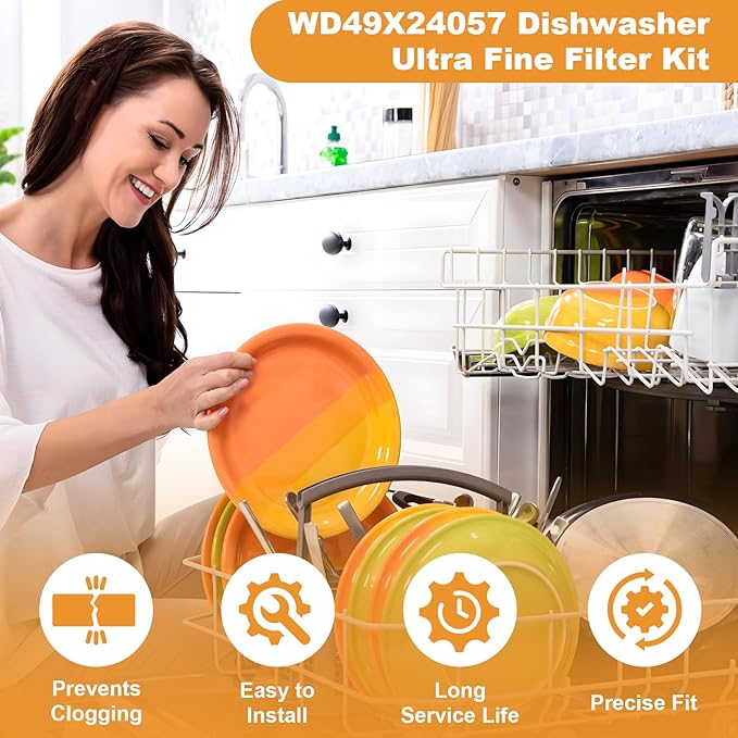 WD49X24057 Dishwasher Ultra Fine Filter Kit Replacement, Compatible With GE Dishwashers WD12X10416 WD12X20107 WD12X21976 WD12X22560 WD12X23736 WD12X20340 WD12X21676 WD12X20549