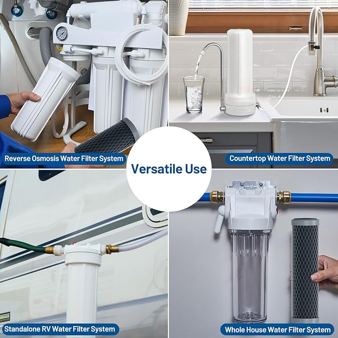 1 Micron 10" x 2.5" Whole House CTO Carbon Block Water Filter Cartridge Replacement for SCWH-5, AO-WH-PRE-RCP2, WHKF-WHWC, FXWTC, FX12P, WFPFC8002, WFPFC9001, 3WH-STDCW-F02, W5CIP (Pack of 4)