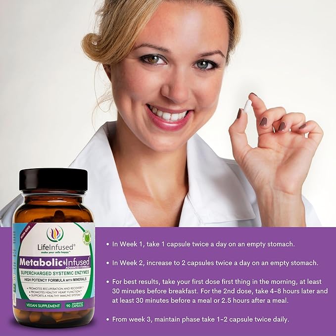 Life Infused Metabolic Infused - Blend of Premium 11 Systemic Enzymes & 72 Key Minerals for Optimal Bodily Functions and Healthy Immune System - Vegan Approved - 90 Servings
