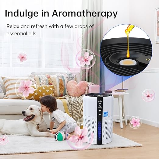 Air Purifier for Bedroom & Nursery,True HEPA 13 Reusable Filter,22dB Ultra Quiet,Removes Pet Hair Allergies Dust Smoke Odor,4 Honeycomb Lights, Aromatherapy,AH085-White