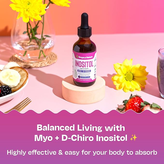 Inositol Liquid Drops Supplement – D Chiro and Myo Inositol Supplement for Women – Vegan, GMO-Free, Easy Liquid Dose – Supports Balance, Clarity, Cellular Health & General Wellness (Mixed Berry, 60mL)
