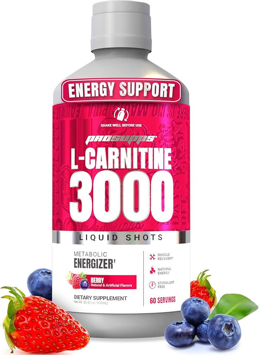 PROSUPPS L-Carnitine Liquid 3000, Stimulant-Free Liquid Shots for Men & Women - Clean Workout Drink for Energy, Performance & Muscle Recovery - No Sugar, No Carbs - 60 Servings, Berry