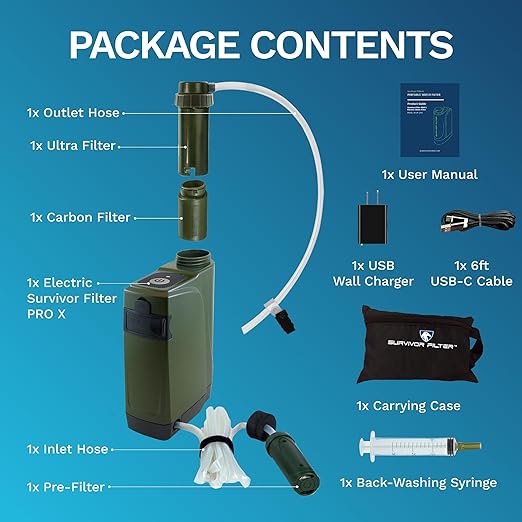 Survivor Filter PRO X - Electric Portable Camping Water Filter - Filters Bacteria, Parasite, Viral