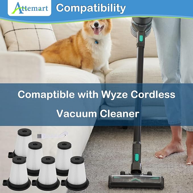 6 Pack HEPA Filter Compatible with Wyze Cordless Vacuum Cleaner Replacement Filters, Compare to part #WCVRHF for Wyze Handheld Cordless Vacuum, Washable Filters Replacement for Wyze