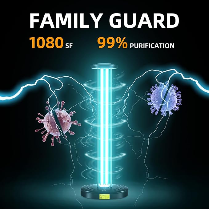 100W UV Light, Ultraviolet Lamp Purifier for Whole Room & House, Ozone-Free, Home Disinfection Device with 3-Gear Timer Remote Control, UVC Lights, Purification for Bathroom, Toilet, Office