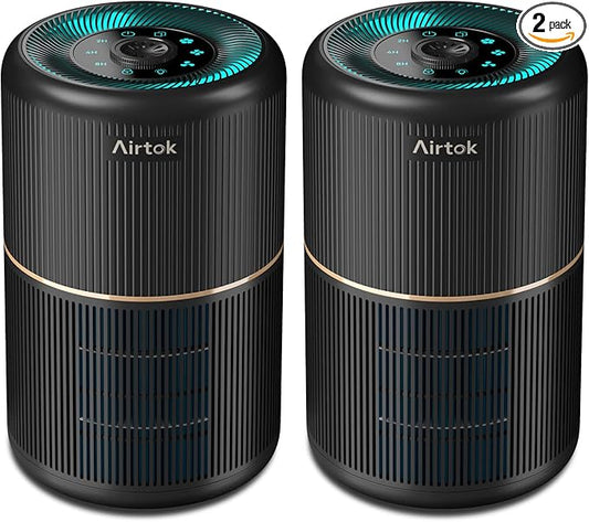 2 Pack Air Purifier for Home Bedroom, Office Desktop Air Cleaners with 12pcs Fragrance Sponge, H13 HEPA Filter, 4 Stage Filtration up to 376 sqft Black Available for California