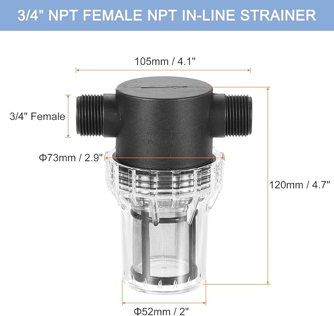 uxcell Pressure Washer Filter 3/4" NPT Female Thread, Inline Mesh Strainer Attachment, Outlet for Pipe Strainer, Stainless Steel Screen with Sealant Tape (Size:80 Mesh)