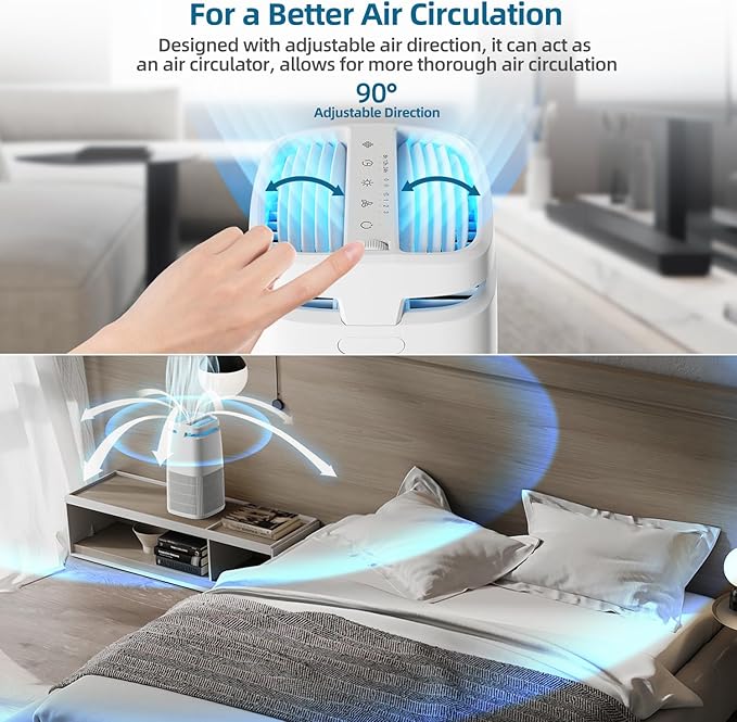 POMORON 4-in-1 Air Purifiers for Home, Air Ionizer Negative Ion Generator, H13 HEPA Filter, UV, Covers 1250 Ft² 99.97% Removal Rate for Pollen Smoke Pet Dander Air Cleaner for Bedroom, MJ002H, White