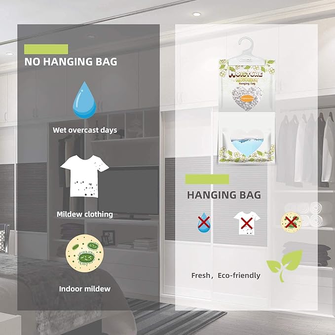 16 Pack Moisture Absorber Hanging Bags,220g/Pack Fagrance Free Moisture Bag,Hanging Closet Dehumidifier Bags for Basement Closet Storeroom