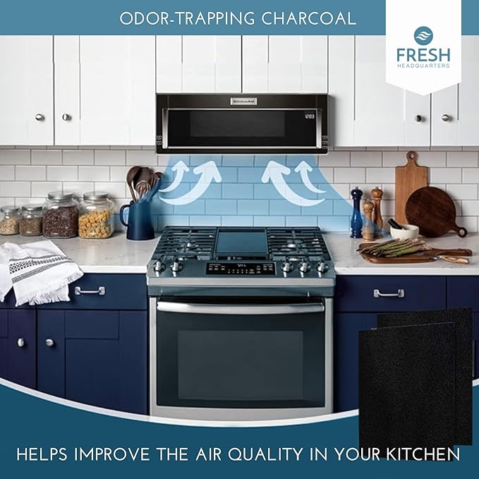 2-Pack Activated Carbon Charcoal Microwave Hood Filters - Pre-Cut 10" x 7.21" Microwave Hood Filters - Compatible w/Whirlpool WML55011 & KitchenAid Low‑Profile Models, Made in USA