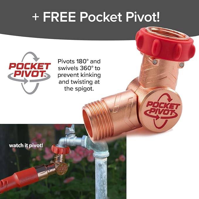 Pocket Hose Copper Head w/New Pocket Pivot Expandable Garden Hose 100FT, AS-SEEN-ON-TV, Swivels 360°, Advanced Tri-Tex Tubing & Force Field Jacket, 3X Stronger, Lead-Free, No-Kink, Anti-Burst w/APT