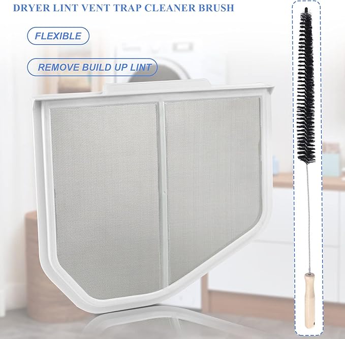 W10120998 Dryer Lint Filter Catcher Stainless Steel Screen Mesh for Whirlpool Kenmore Maytag Dryer Lint Screen Replacement Part W10049360, 8066170 with Clothes Dryer Lint Vent Trap Cleaner Brush