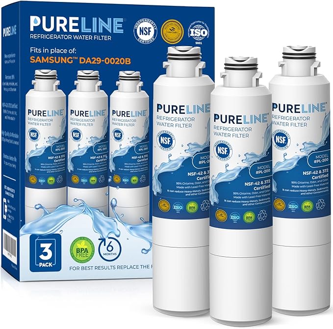 Pureline DA29-00020B Samsung® Refrigerator Water Filter Replacement, Replacement for DA29-00020A/B, HAF-CIN/EXP, HAF-CIN,DA97-08006A, Kenmore® 46-9101, 469101, 9101 Refrigerator Filter (3 Pack)