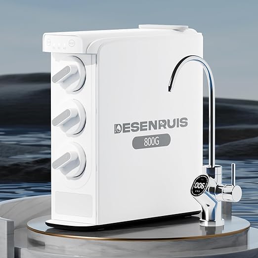 Reverse Osmosis Water Filter System, 800 GPD Fast Flow, 3:1 Pure to Drain, Tankless Under Sink Dual RO Water Filter System, Reduce PFAS & TDS, Smart LED Faucet, by DESENRUIS