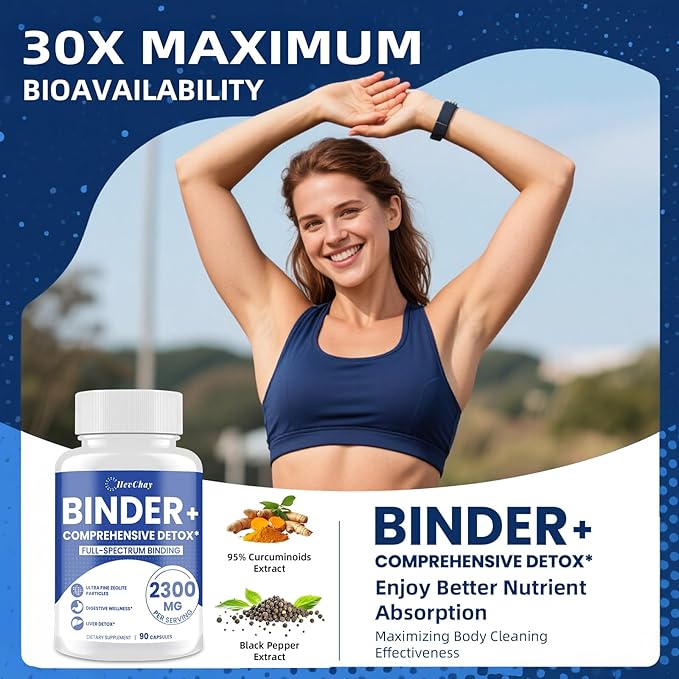 2300 MG Detox Binder Supplement – 17-in-1 Detox Binder, Activated Charcoal, Zeolite, Bentonite Clay – Liver & Gut Detox Cleanse, Toxin Flush, Digestive, Max Absorption, 180 Vegan Capsules
