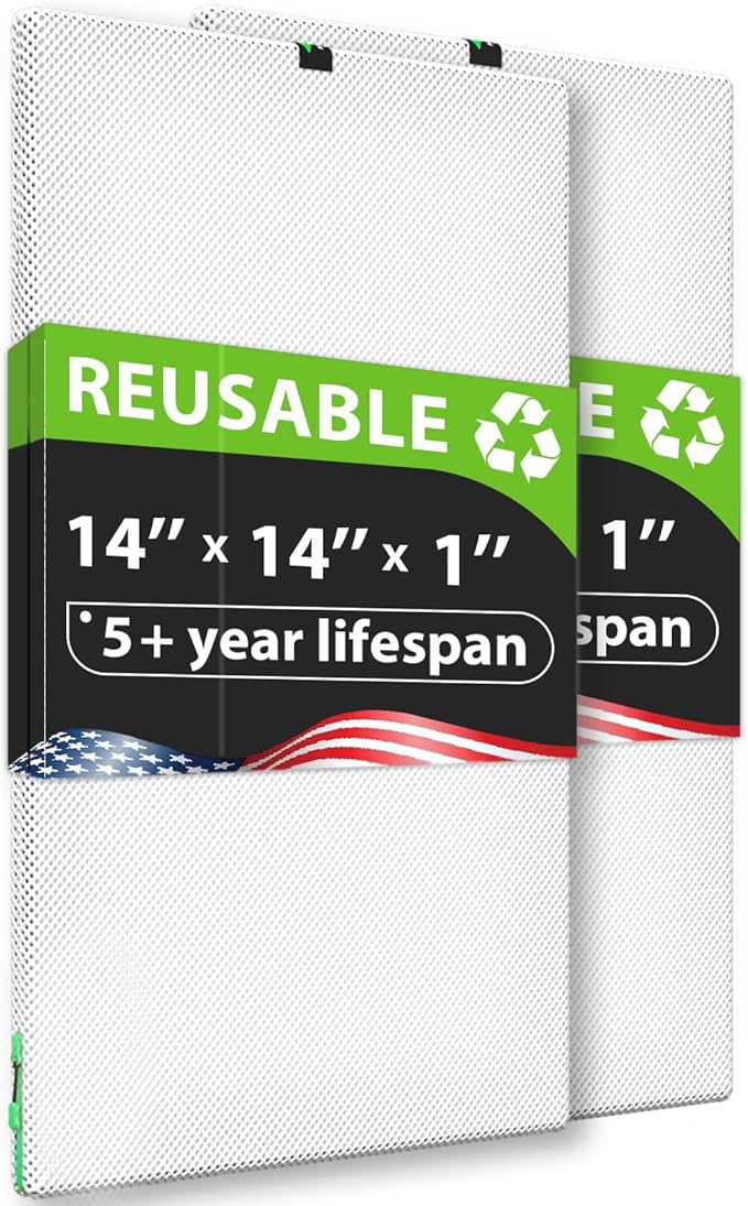 14x14x1 Air filter Pro Kit, Washable and Reusable Air Filter 14x14x1 for AC HVAC Furnace, MERV 8 Air Filters Machine Washable & Dryer Friendly, AC Furnace Air Filter, Include 2 Filters&1 Frame