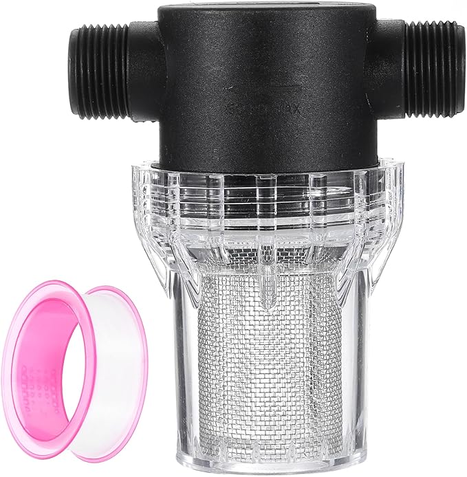 uxcell Pressure Washer Filter 3/4" NPT Female Thread, Inline Mesh Strainer Attachment, Outlet for Pipe Strainer, Stainless Steel Screen with Sealant Tape (Size:20 Mesh)