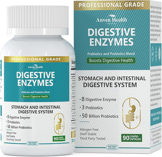 Digestive Enzymes for Men and Women with Probiotics & Organic Prebiotics for Bloating & Gas Relief - 800mg Formula with Gut Repair Glutamine & Lion's Mane, Non-GMO | 90 Capsules