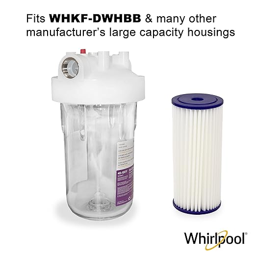 Whirlpool WHKF-WHPLBB Whole House Large Capacity Pleated Sediment Filter, NSF Certified 20-30 Micron Reduces Sand, Soil, Silt & Rust, Fits 4.5" Diameter Standard Home Water Filter Housings