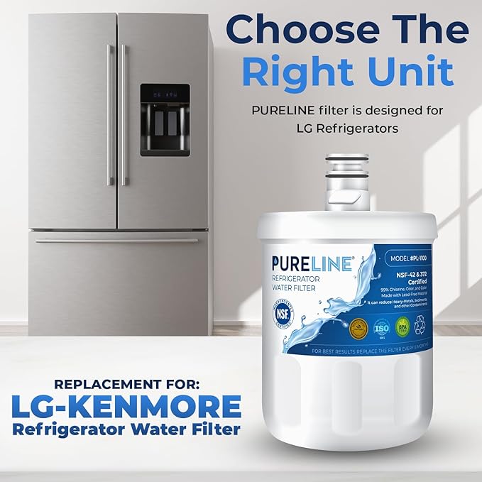 Pureline 5231JA2002A Replacement for Kenmore 9890, LG LT500P, LG GEN11042FR-08, LG 5231JA2002A, LG LFX25974ST, Refrigerator Water Filter - Reduces Bad Taste & Odor
