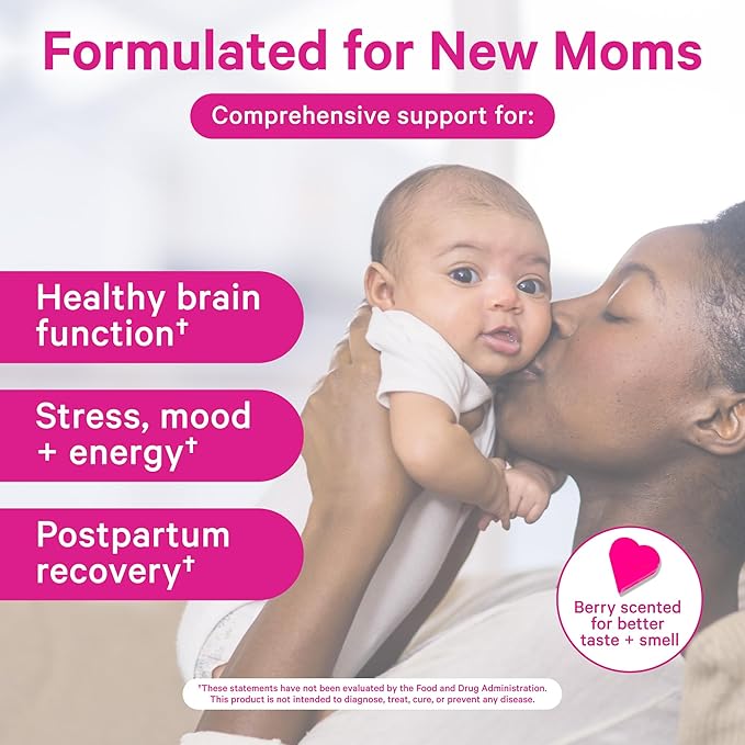 Pink Stork Total Postnatal Vitamins for Women with Vegan DHA, Iron, Folate, and Vitamin B12, Postpartum Recovery Essentials, Daily Supplement for Breastfeeding Moms - 3 Month Supply