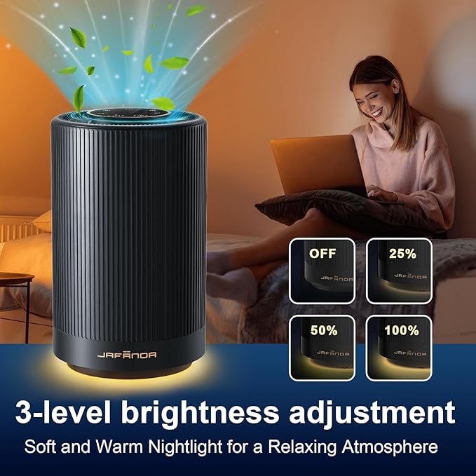 Jafanda Air Purifiers for Home Bedroom, True HEPA 13 Coverage 450 sqft, 22 dB Portable Air Cleaner, Effectively Remove Pollen Dust and Odor to Prevent Seasonal Air Diseases, Night Light