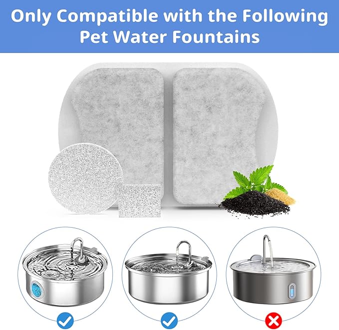Large Dog Water Filter Replacement Compatible with 7L/230oz/1.8G Stainless Steel Pet Water Fountain Cat Pet Water Fountain Filters (8+8+8)
