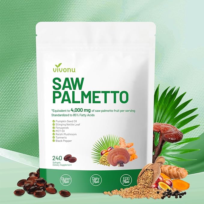Saw Palmetto Capsules Extract 8 in 1, Pumpkin Seed Oil - Supports Prostate Health, Relieves Urination Issues, Supports Hair Growth, DHT Blocker 240 Softgels
