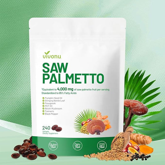 Saw Palmetto Capsules Extract 8 in 1, Pumpkin Seed Oil - Supports Prostate Health, Relieves Urination Issues, Supports Hair Growth, DHT Blocker 240 Softgels