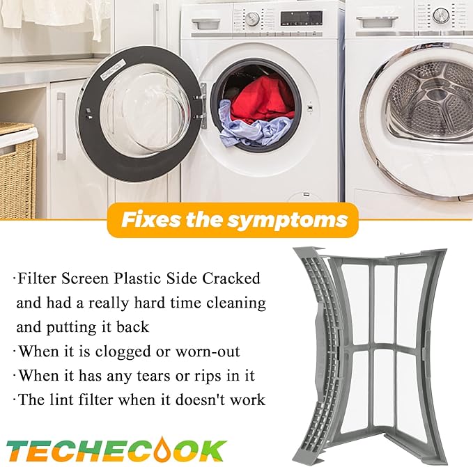 2025 Upgraded DC61-02595A Dryer Lint Filter Case Screen by Techecook - Polyester Vinyl Standard Size Dryer Lint Screen - Fit for Samsung Dryer - Replaces 2069505, AP4578777, PS4206799, EAP4206799