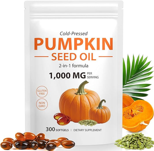WHLH & WELL-BEING Pumpkin Seed Oil Capsules, Pumpkin Seed Oil for Hair Growth, 1000mg Per Serving, 300 Count