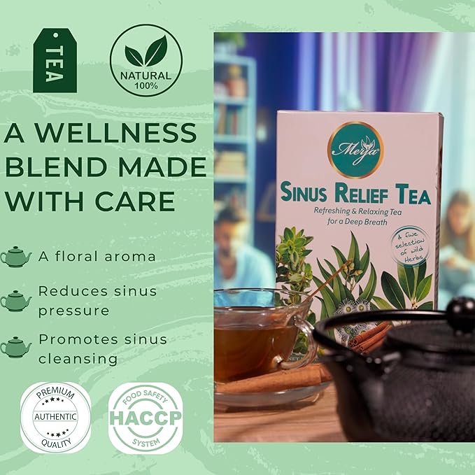 Merja Herbs Sinus Relief Tea - For Sinus Cleanse - Reduce Sinus Discomfort - Mediterranean Loose - Caffeine Free - 100% Natural & Premium Quality 250gr 8.82 oz