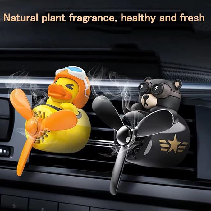 2 Pieces Car Air Fresheners, Cute Bear Pilot Car Diffuser, Propeller Air Outlet Vent Fresheners, Suitable for Automotive Interior Decoration (Bear+Duck)
