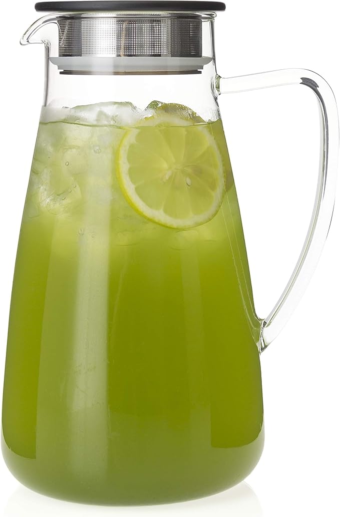 FORLIFE Flask Glass Iced Tea Jug, 64 oz, Charcoal