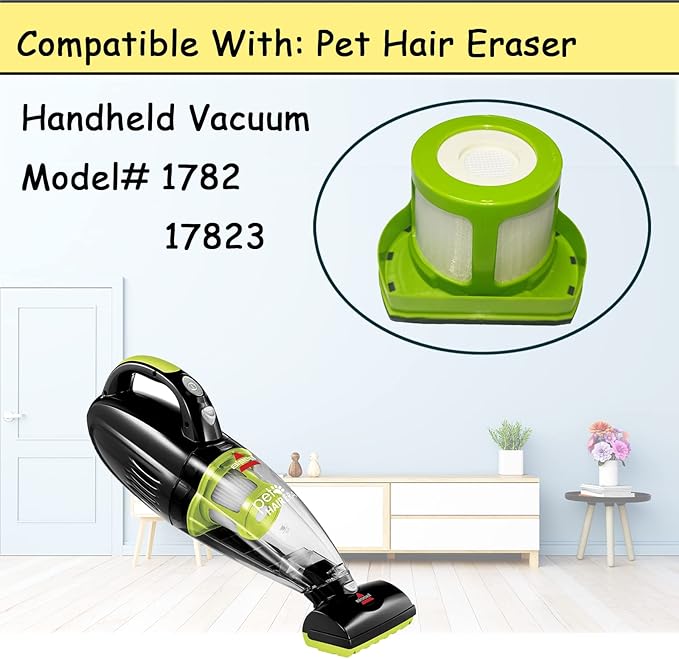 2 Pack HEPA Filter Kit Replacement For Bissell Pet Hair Eraser Handheld Vacuum 1782 17823, Compare to Parts # 1608653 1608654