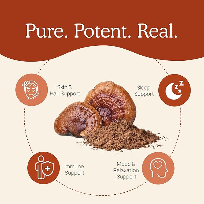 Real Mushrooms Reishi Mushroom Powder - Handpicked Organic Mushroom Extracts - Red Reishi for Tranquil Daily Wellness with Verified Beta Glucans Vegan, Non-GMO, No Grain Fillers, 45 Servings